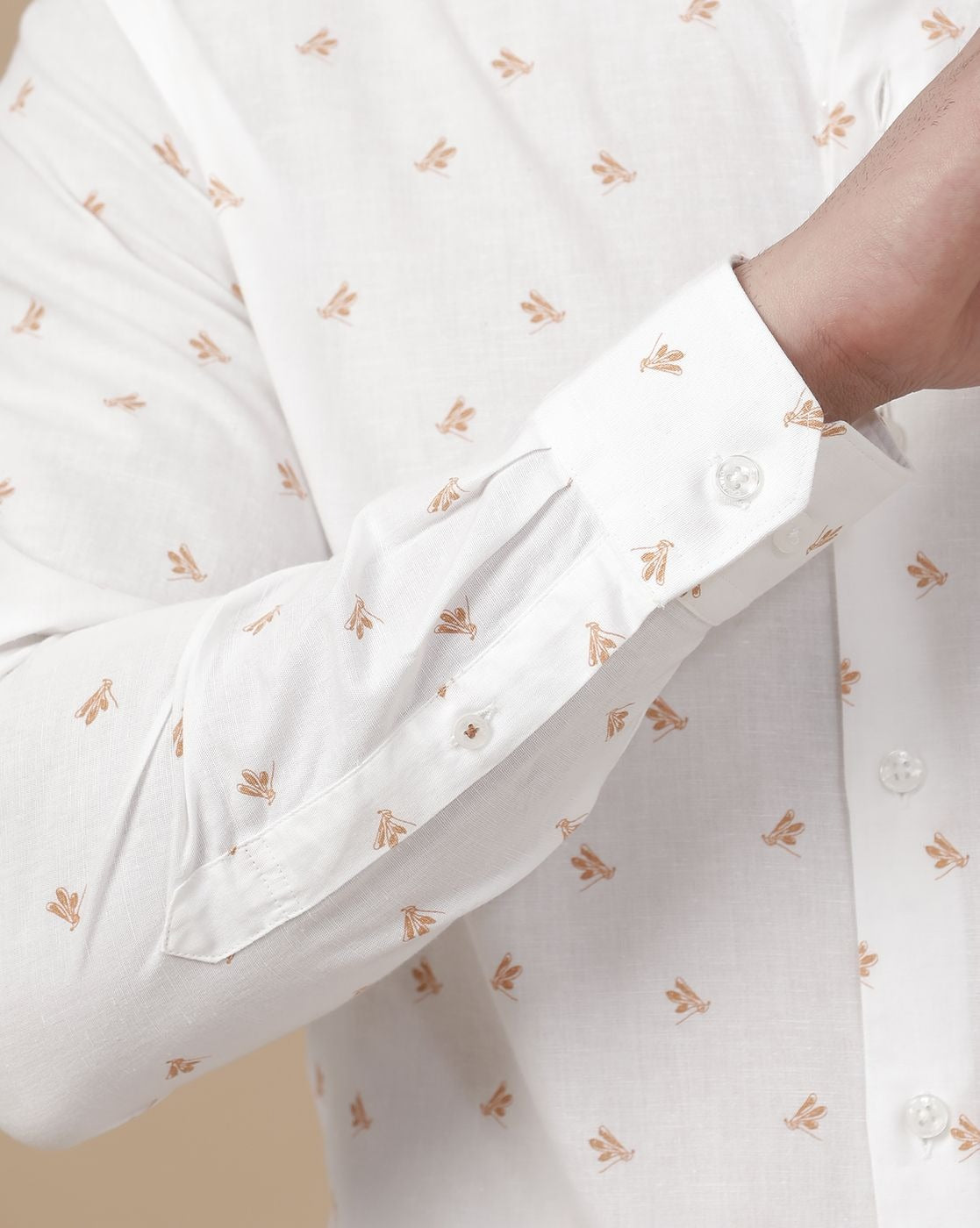 Lonoxy™ Men's White Printed Casual Shirt | Premium Full Sleeve Regular Fit Cotton Blend Shirt