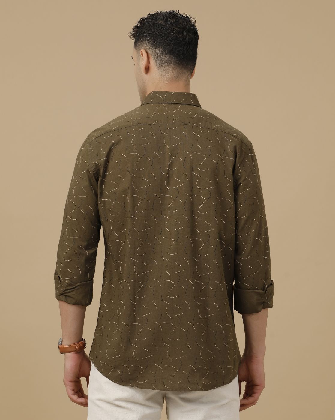 Lonoxy™ Men's Olive Green Printed Casual Shirt | Premium Full Sleeve Regular Fit Cotton Blend Shirt