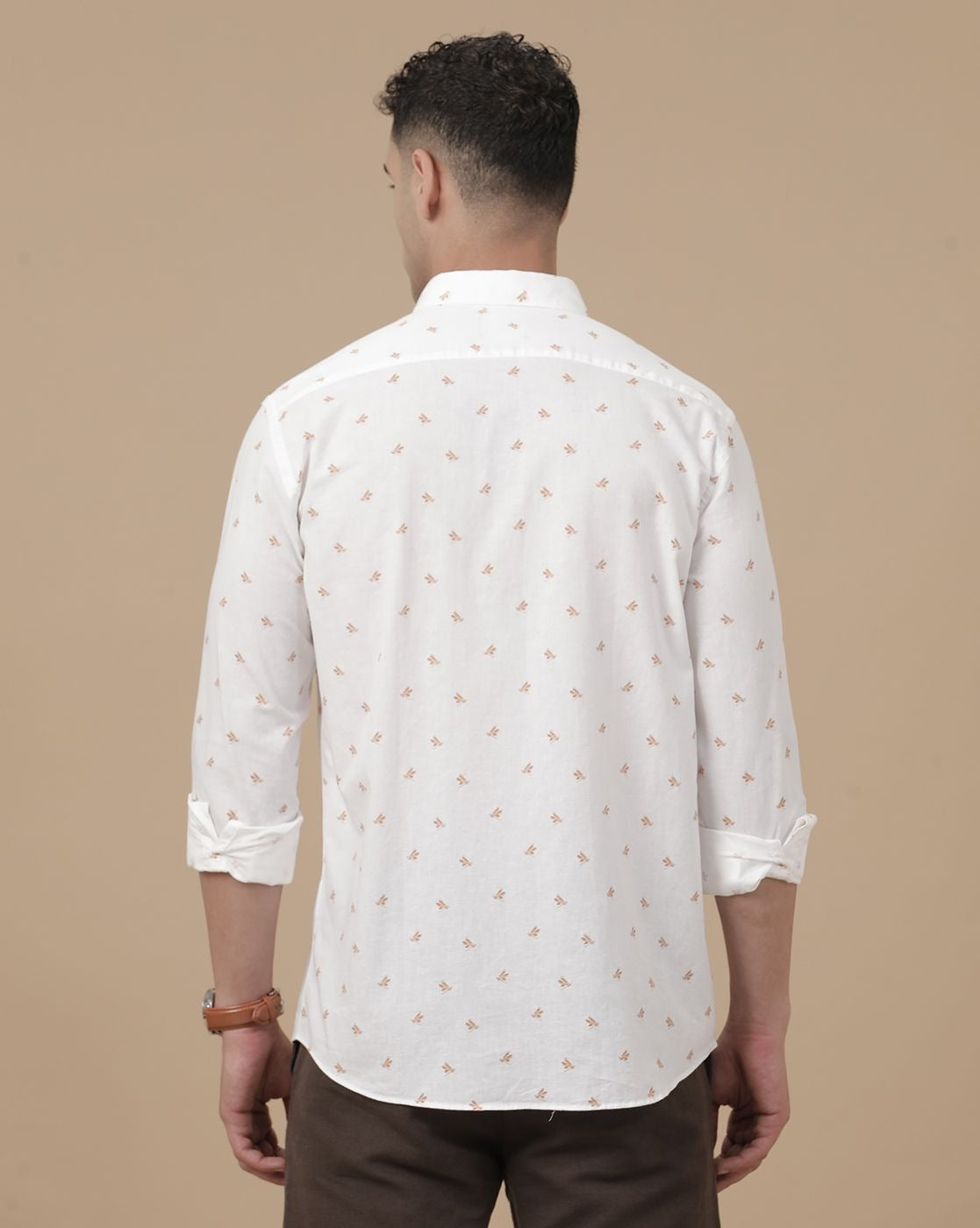 Lonoxy™ Men's White Printed Casual Shirt | Premium Full Sleeve Regular Fit Cotton Blend Shirt
