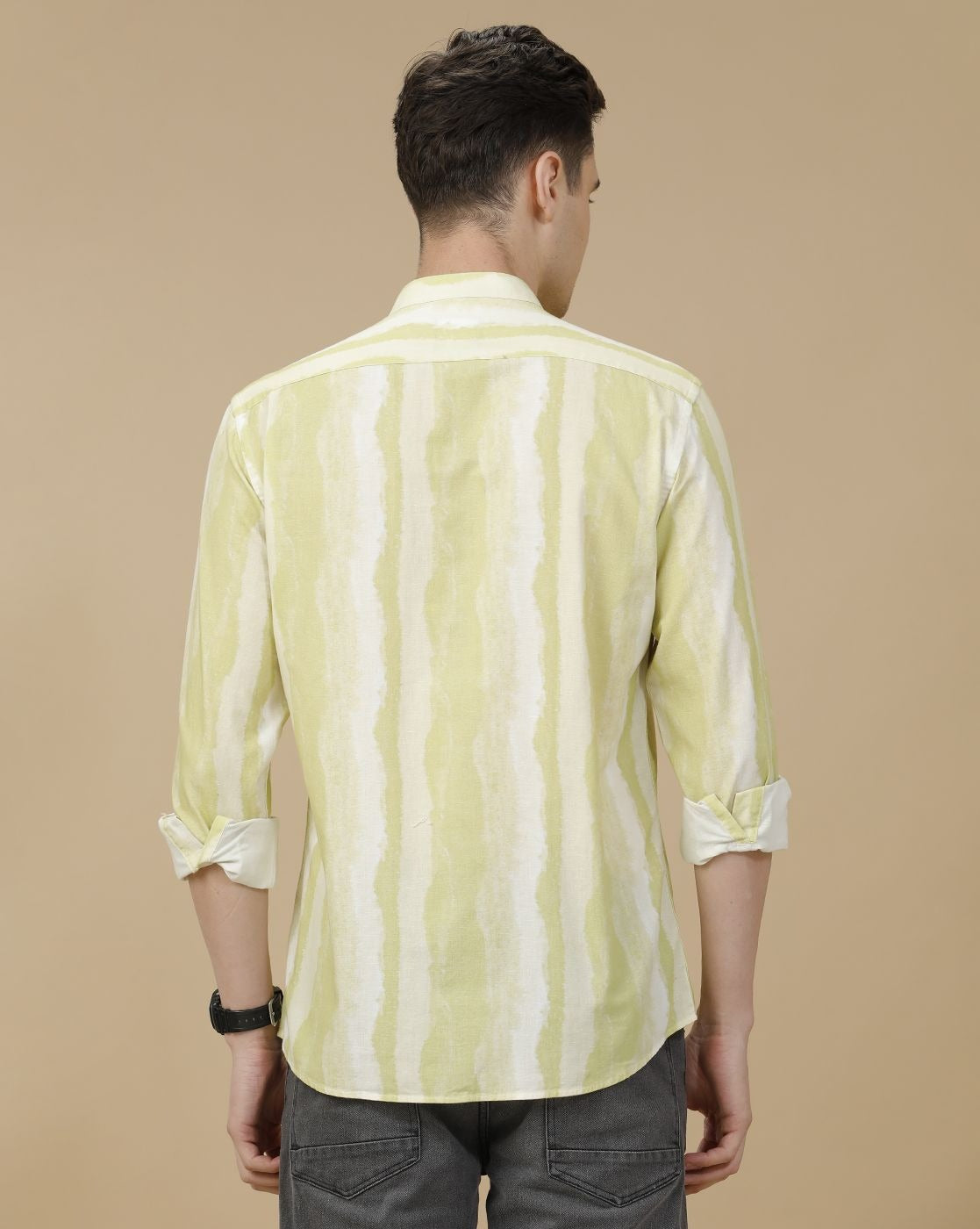Lonoxy™ Men's Pistachio Green Tie-Dye Mandarin Collar Casual Shirt | Premium Printed Full Sleeve Cotton Blend Regular Fit Shirt